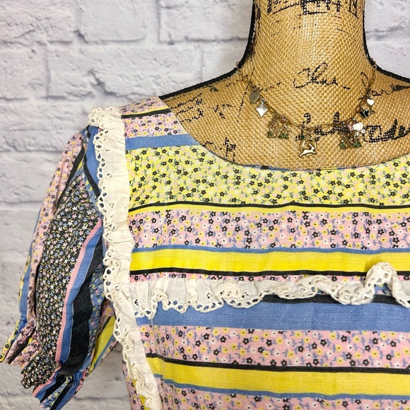 Vintage 50s Dress Full Circle Patchwork Square Line Dance Lace Trim Country - Picture 3 of 13